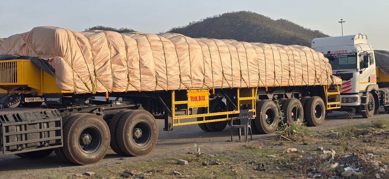 Trailer truck carrying a covered full load